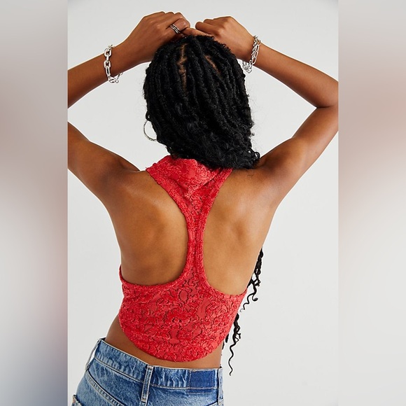 FREE PEOPLE Red Floral Velvet & Lace Button Front Vest Top Medium NWT - Picture 3 of 12